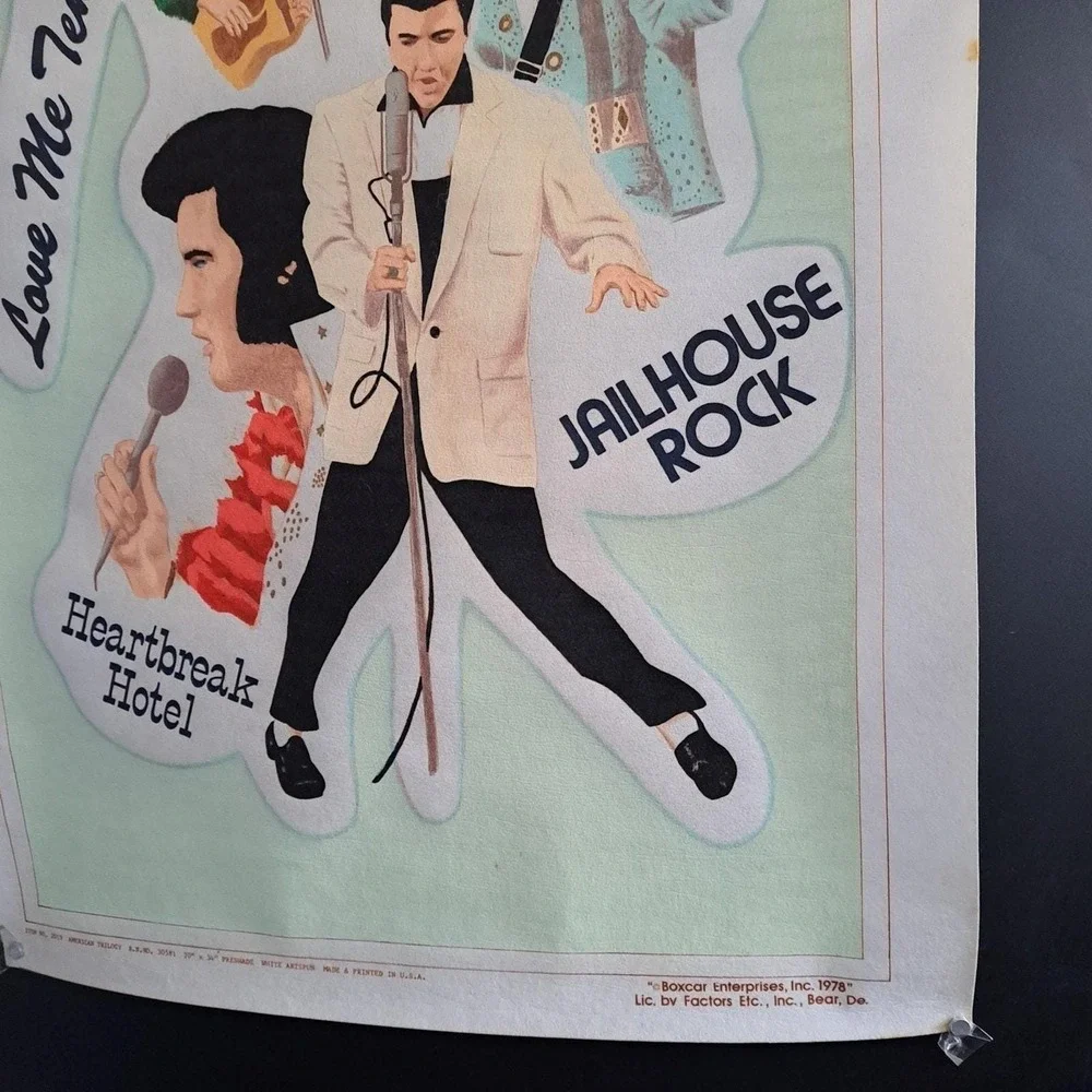 Elvis Presley Tapestry VTG 1978 Boxcar Felt Wall Hanging 20x34 American Trilogy